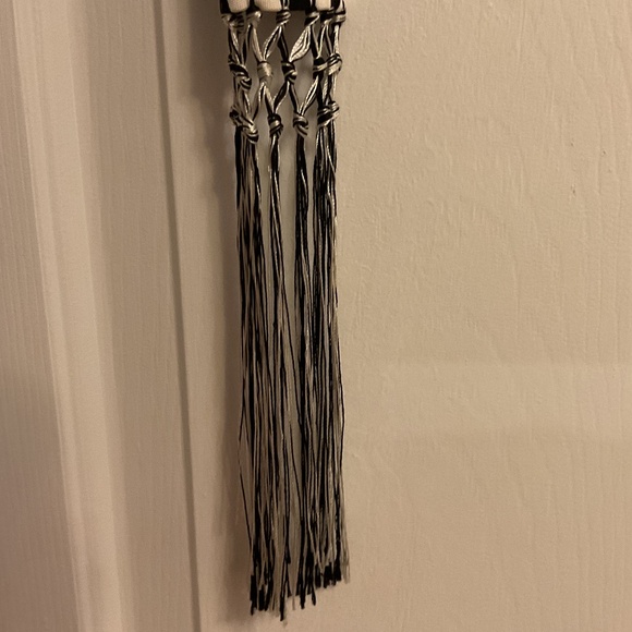 PUCCI Vintage 90s Extra Long Silk Fringe Scarf Tassel Black & White 86" - Picture 4 of 6